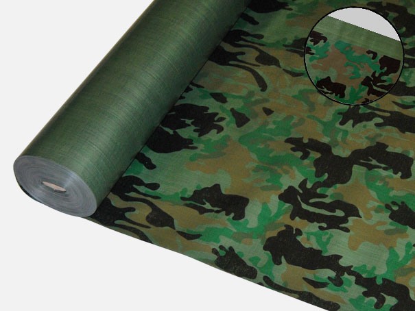 Bndchengewebe aus PE, ca. 200g/m Farbe: 1 Seite Militr \"Camouflage\", andere Seite oliv - Meterware: Zuschnitt 2,00 m breit