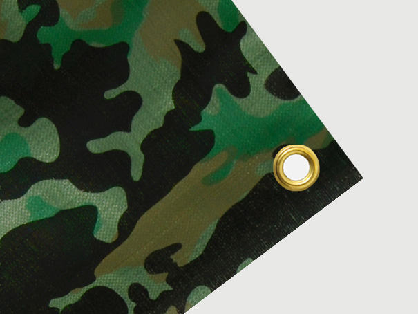 Tarnplane mit sen: Gewebeplane, Abdeckplane, Schutzplane Farbe: Oberseite Militr "Camouflage" Unterseite oliv. Gre: 2 x 5 m, ca. 200g/qm