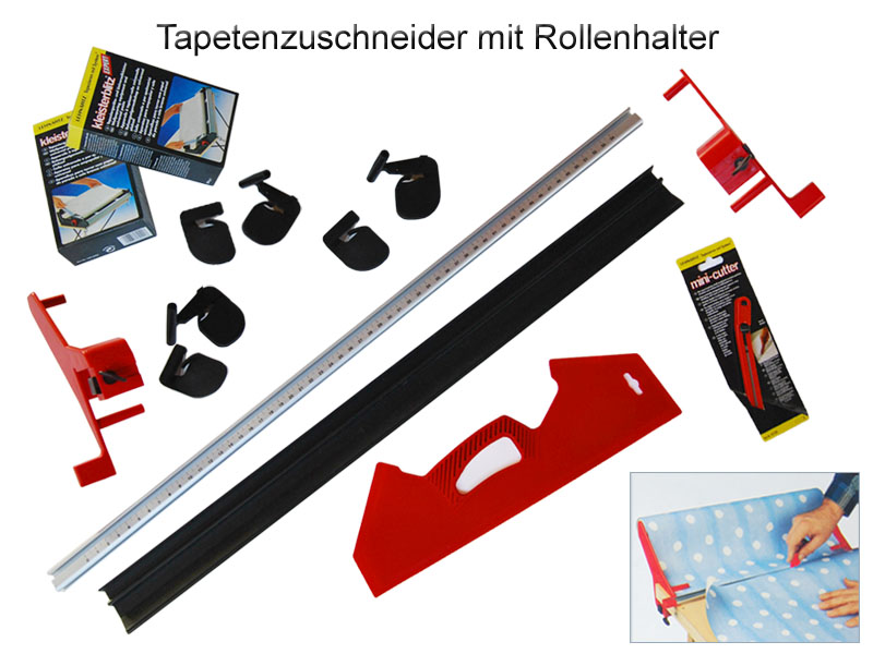 7-tlg. Tapetenzuschneide-Set: Tapetenzuschneider, Messer, Spachtel, 2 x Kleister