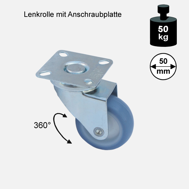 Mbelrolle, Rad, Transportrolle, Softrolle  Soft Lenkrolle  50 mm[13 01 50 LE 1550 01]