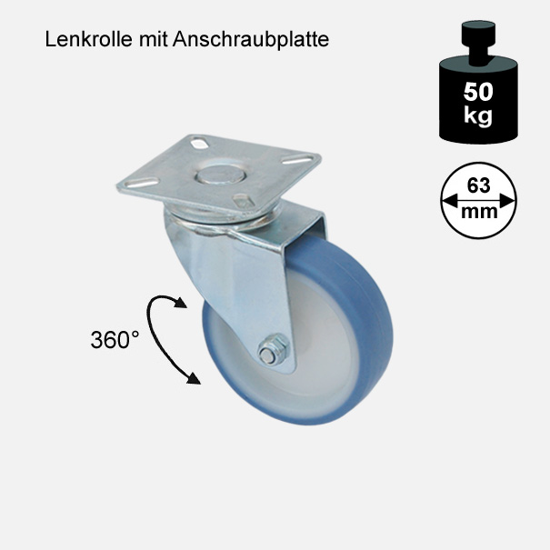 Mbelrolle, Rad, Transportrolle, Softrolle "Soft-Lenkrolle" 63 mm